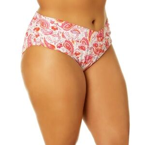 Time and Tru Plus Size Mid Rise V Bikini Swim Paisley BottomsI Pink Blue 3X